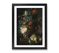 Still Life With Flowers And Fruit Vol.7 By Jan Van Huysum Classic Painting Framed Wall Art Print, Ready to Hang Picture for Living Room Bedroom Home Office Décor, Black A2 (64 x 46 cm)