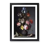 Still Life With Flowers And Shells Vol.1 By Balthasar Van Der Ast Classic Painting Framed Print | A2 Black Framed Wall Art | Ready to Hang | Classic Floral Picture | Living Room Bedroom Lounge Office