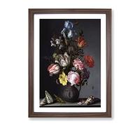 Still Life With Flowers And Shells Vol.1 By Balthasar Van Der Ast Classic Painting Framed Print | A3 Walnut Framed Wall Art | Ready to Hang | Classic Floral Picture | Living Room Bedroom Lounge Office