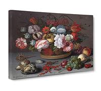 Still Life With Flowers And Shells Vol.2 By Balthasar Van Der Ast Canvas Print | Gallery Wrapped 30mm Frame Wall Art | 30x20 inches | Ready to Hang | Classic Animals Picture | Living Room Lounge