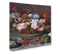 Still Life With Flowers And Shells Vol.2 by Balthasar van der Ast Canvas Print | Gallery Wrapped 30mm Frame Wall Art | 20x20 inches | Ready to Hang | Classic Animals Picture | Living Room Lounge