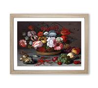 Still Life With Flowers And Shells Vol.2 By Balthasar Van Der Ast Classic Painting Canvas Wall Art Print Ready to Hang, Framed Picture for Living Room Bedroom Home Décor, Oak A4 (34 x 25 cm)
