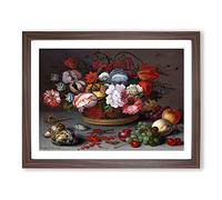 Still Life With Flowers And Shells Vol.2 By Balthasar Van Der Ast Classic Painting Canvas Wall Art Print Ready to Hang, Framed Picture for Living Room Bedroom Home Décor, Walnut A4 (34 x 25 cm)