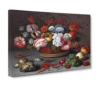 Still Life With Flowers And Shells Vol.2 By Balthasar Van Der Ast Classic Painting Canvas Wall Art Print Ready to Hang, Framed Picture for Living Room Bedroom Home Décor, 24x16 Inch (60x40 cm)