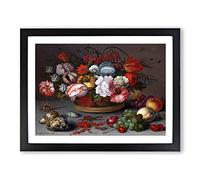 Still Life With Flowers And Shells Vol.2 By Balthasar Van Der Ast Classic Painting Canvas Wall Art Print Ready to Hang, Framed Picture for Living Room Bedroom Home Décor, Black A3 (46 x 34 cm)