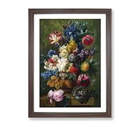 Still Life With Flowers Vol.1 By Maria Van Oosterwijk Classic Painting Framed Print | A4 Walnut Framed Wall Art | Ready to Hang | Classic Floral Picture | Living Room Bedroom Lounge Office