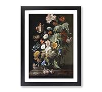 Still Life With Flowers Vol.1 By Rachel Ruysch Classic Painting Framed Wall Art Print, Ready to Hang Picture for Living Room Bedroom Home Office Décor, Black A2 (64 x 46 cm)