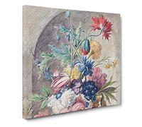 Still Life With Flowers Vol.2 by Jan van Huysum Classic Painting Canvas Wall Art Print Ready to Hang, Framed Picture for Living Room Bedroom Home Office Décor, 20x20 Inch (50x50 cm)