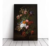 Still Life With Flowers Vol.4 By Rachel Ruysch | Canvas Wall Art Print | Framed & Ready to Hang Picture | Modern Home Decor for Living Room, Bedroom, Kitchen or Office | 24x16 Inches