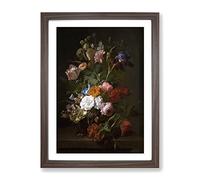 Still Life With Flowers Vol.4 By Rachel Ruysch Classic Painting Framed Wall Art Print, Ready to Hang Picture for Living Room Bedroom Home Office Décor, Walnut A4 (34 x 25 cm)