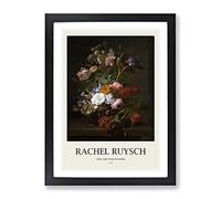 Still Life With Flowers Vol.4 By Rachel Ruysch Exhibition Museum Painting Framed Wall Art Print, Ready to Hang Picture for Living Room Bedroom Home Office Décor, Black A4 (34 x 25 cm)