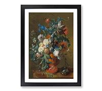 Still Life with Flowers Vol.7 by Jan Van Huysum Framed Print | A2 Black Framed Wall Art | Ready to Hang | Modern Floral Picture | Living Room Bedroom Lounge Office