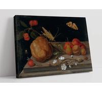 Still life with fruit, a grasshopper and a butterfly, by Maria Sibylla Merian Canvas Wall Art Picture Print - 18 inch wide x 12 inch high (Frame Depth 30mm)
