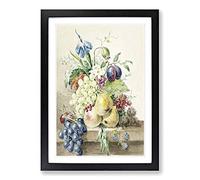 Still Life with Fruit & Flowers by Jean Bernard Framed Print | A2 Black Framed Wall Art | Ready to Hang | Modern Floral Picture | Living Room Bedroom Lounge Office