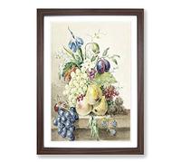 Still Life with Fruit & Flowers by Jean Bernard Framed Print | A2 Walnut Framed Wall Art | Ready to Hang | Modern Floral Picture | Living Room Bedroom Lounge Office
