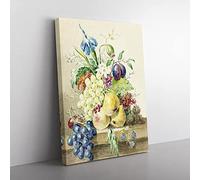 Still Life With Fruit & Flowers By Jean Bernard Vintage Canvas Wall Art Print Ready to Hang, Framed Picture for Living Room Bedroom Home Office Décor, 60x40 cm (24x16 Inch)