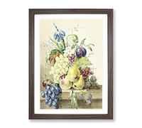 Still Life With Fruit & Flowers By Jean Bernard Vintage Framed Print | A2 Walnut Framed Wall Art | Ready to Hang | Classic Floral Picture | Living Room Bedroom Lounge Office
