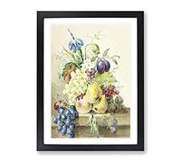 Still Life With Fruit & Flowers By Jean Bernard Vintage Framed Wall Art Print, Ready to Hang Picture for Living Room Bedroom Home Office Décor, Black A3 (34 x 46 cm)
