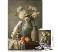 Still Life With Parrot And Flowers 1000 Piece Jigsaw Puzzles for Adults Teenagers Creative Problem Solving Game Heartfelt Memorable Gift Idea Size 50x75cm
