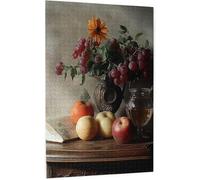 Still Life with Red Grapes&Sunflower in Bronze Vase Wooden Puzzles for Adults Mixed Apples&Open Book Kitchen Decor Ideal Thanksgiving for Classic Art Lovers_300pcs
