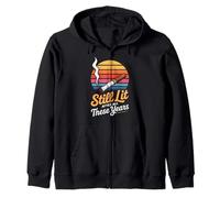 Still Lit After All These Years Retro Humor Zip Hoodie