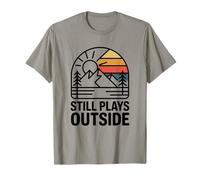 Still Plays Outside Retro Mountain Sunset Fun Hiking Camping T-Shirt