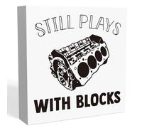 Still Plays With Blocks Sign,Funny Home Office Desk Decorations Gifts for Coworker Colleague Boss Friends Employees,Cubicle Table Shelf Decorations 5x5 Inch