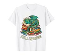 Still Reading Sleeping Fantasy Dragon on Book Bibliophile Value Graphic T-Shirt, Men, White, M
