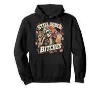 Still Sober Bitches Messy Bun Drinking Coffee Skeleton Pullover Hoodie