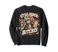 Still Sober Bitches Messy Bun Drinking Coffee Skeleton Sweatshirt