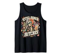 Still Sober Bitches Messy Bun Drinking Coffee Skeleton Tank Top