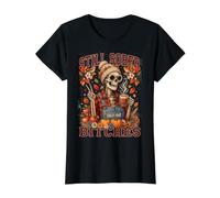 Still Sober Bitches Messy Bun in Apple Piking Crew Skeleton Value Graphic T-Shirt, Women, Black, S