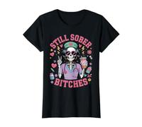 Still Sober Bitches Messy Bun in Skeleton Nurse Halloween Value Graphic T-Shirt, Women, Black, M