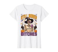 Still Sober Bitches Messy Bun in Skeleton Witch Halloween Value Graphic T-Shirt, Women, White, M