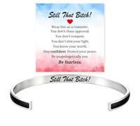Still That Bitch Mantra Cuff Bracelet，Black Silver