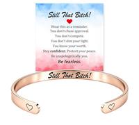 Still That Bitch Mantra Cuff Bracelet，Rose Gold-Heart