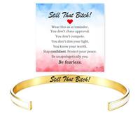 Still That Bitch Mantra Cuff Bracelet，White Gold