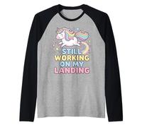 Still Working On My Landing Unicorn Design Raglan Baseball Tee
