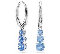 Stilla Attract drop earrings, Round cut, Pavé, Blue, Rhodium plated