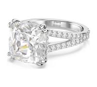 Stilla cocktail ring, Square cut, Pavé, White, Rhodium plated