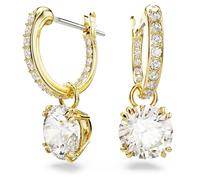 Stilla drop earrings, Round cut, White, Gold-tone plated