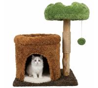 STILLCOVE Small Cat Tree with Scratching Post: Solid Wood Kitten Tower | Cloud Flower Bed, Real Nature Wood, Mini Short Modern Aesthetic Mau Cute House Condo Perch, Hanging Ball, Indoor cats