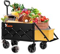 Stillithou 100L Trolley on Wheels with Tailgate Brake, 136kg All-Terrain Trolley Cart, Folding Wagon with Adjustable Handle for Camping Shopping Garden, Black