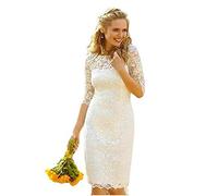 Stillluxury Knee Long Lace Evening Dresses for Women Wedding Half Sleeve Bridal Gown Ivory Size 14