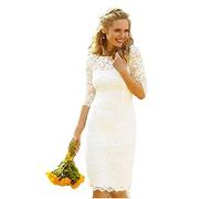 Stillluxury Knee Long Lace Evening Dresses for Women Wedding Half Sleeve Bridal Gown White Size 14