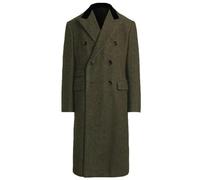 Stillluxury Mens Below the Knee-Length Herringbone Overcoat Cozy Double Breasted Splicing Collar Fall Spring Pea Coat Dark Green Size 2XL