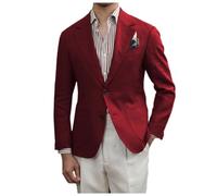 Stillluxury Mens Two Button Blazer Jacket Slim Fit Linen Lightweight Notch Lapel Sports Coat for Evening Banquet Dark Red Size XS
