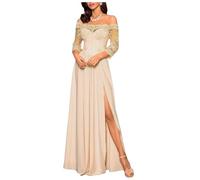 Stillluxury Off Shoulder Mother of The Bride Dresses with Slit Lace Appliques Chiffon Birthday Dress for Sweet 16 Champagne Size UK14/EU42