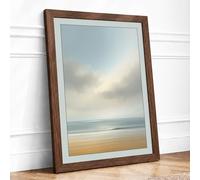 Stillness at Shore Coastal Framed Wall Art Print A2 (59.4×42cm) Walnut, Wall Decor for Living Room, Bedroom, Office & Home, Ready to Hang, Art Gift