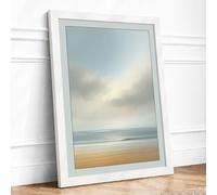 Stillness at Shore Coastal Framed Wall Art Print A2 (59.4×42cm) White, Wall Decor for Living Room, Bedroom, Office & Home, Ready to Hang, Art Gift
